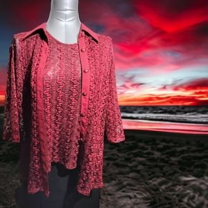 SMILE | ✨🌹 Gorgeous Sheer Lacey Red Tank & Cardigan | EUC ✨ size 3X